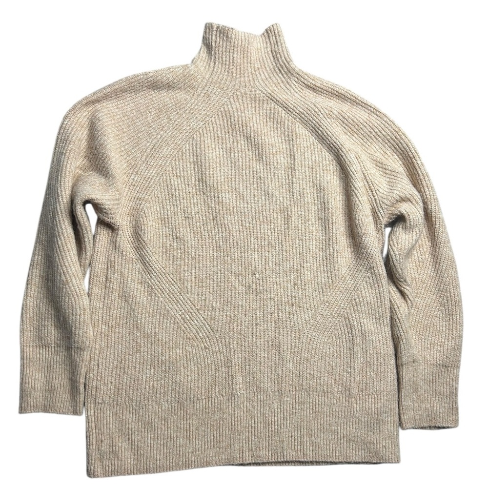 Topshop Mock Neck Ribbed Sweater Women’s Size 6 US Beige Chunky‎ Knit Pullover